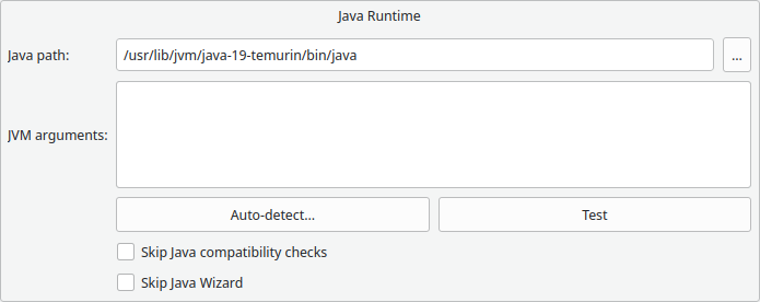 Java Runtime section of java tab under Prism Launcher settings