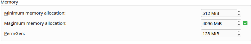 Memory section of java tab under Prism Launcher settings