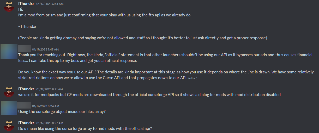 Reaching out to FTB to ask for permission to use FTB modpacks in prism and they ask for more info how we use the api.