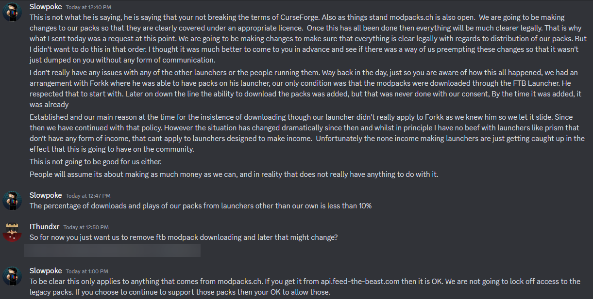More info is given and basically the decision was made due to a launcher trying to monetize ftb packs.
